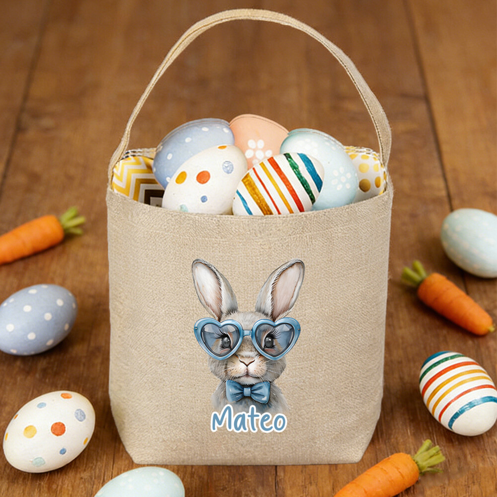 TEMU Geschenk für Sie/Ihn Personalisierte -Eimer, Anpassbare Namens-Cartoon-Hasen-Ostergeschenktaschen, Partybedarf für Veranstaltungen, Perfekte