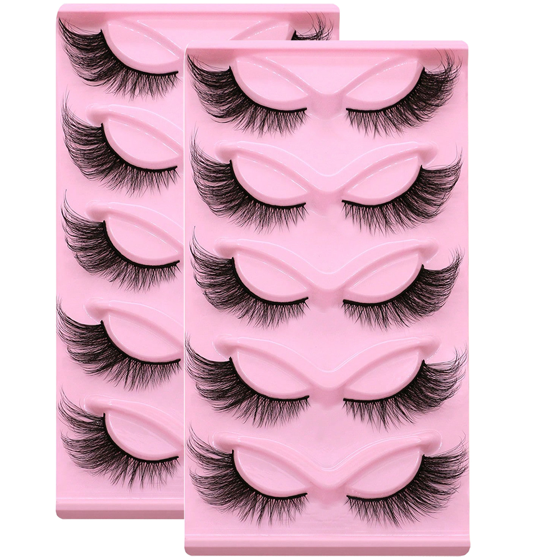10 Pairs/2 Packs Cat Eyelashes, Fox Winged Fluffy False Lashes, Natural Long Faux Cils Makeup