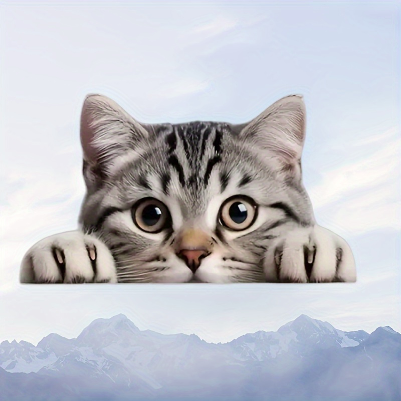 TEMU Adorable Gray Peeking Vinyl Sticker - Eyes, , Self-adhesive Decal For Cars, Trucks, Laptops, Suitcases, Windows & Desks - Irregular Shape Design, Desk Decor | Cute Cat Design