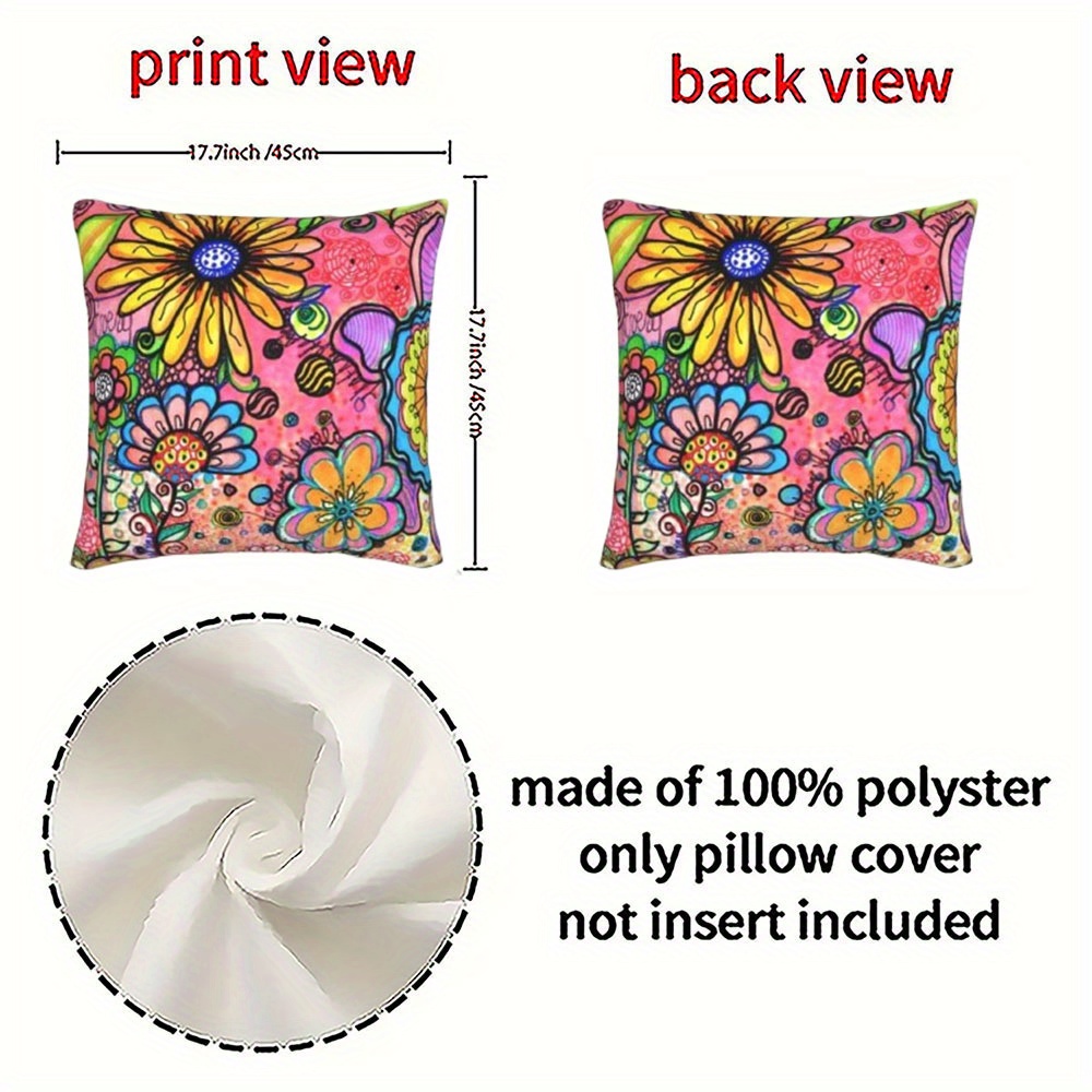 2pcs artistic floral graffiti throw pillow covers double sided printed square pillow covers for sofa bedroom living room car decoration holiday decorations polyester 18 x 18 inches no pillow core Product details 0