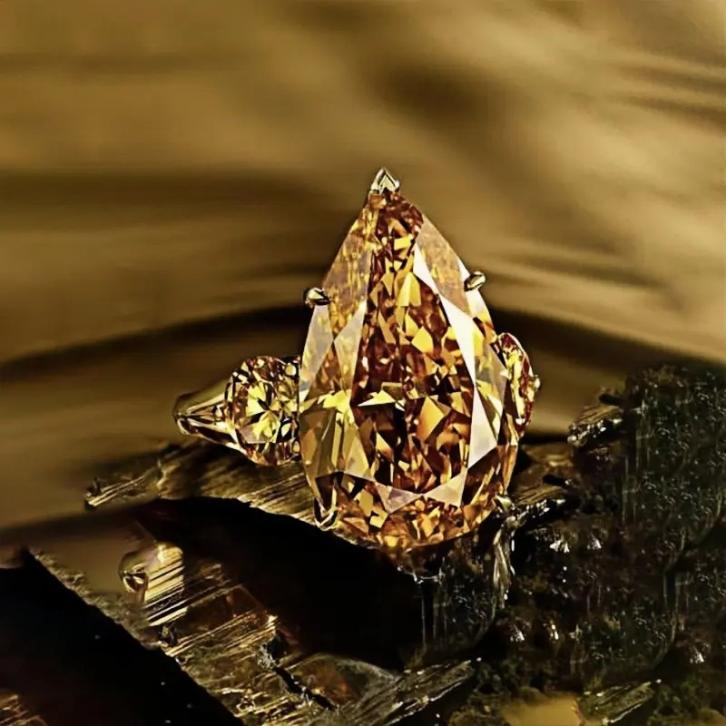 18K Gold Plated Teardrop Yellow Zirconia Ring