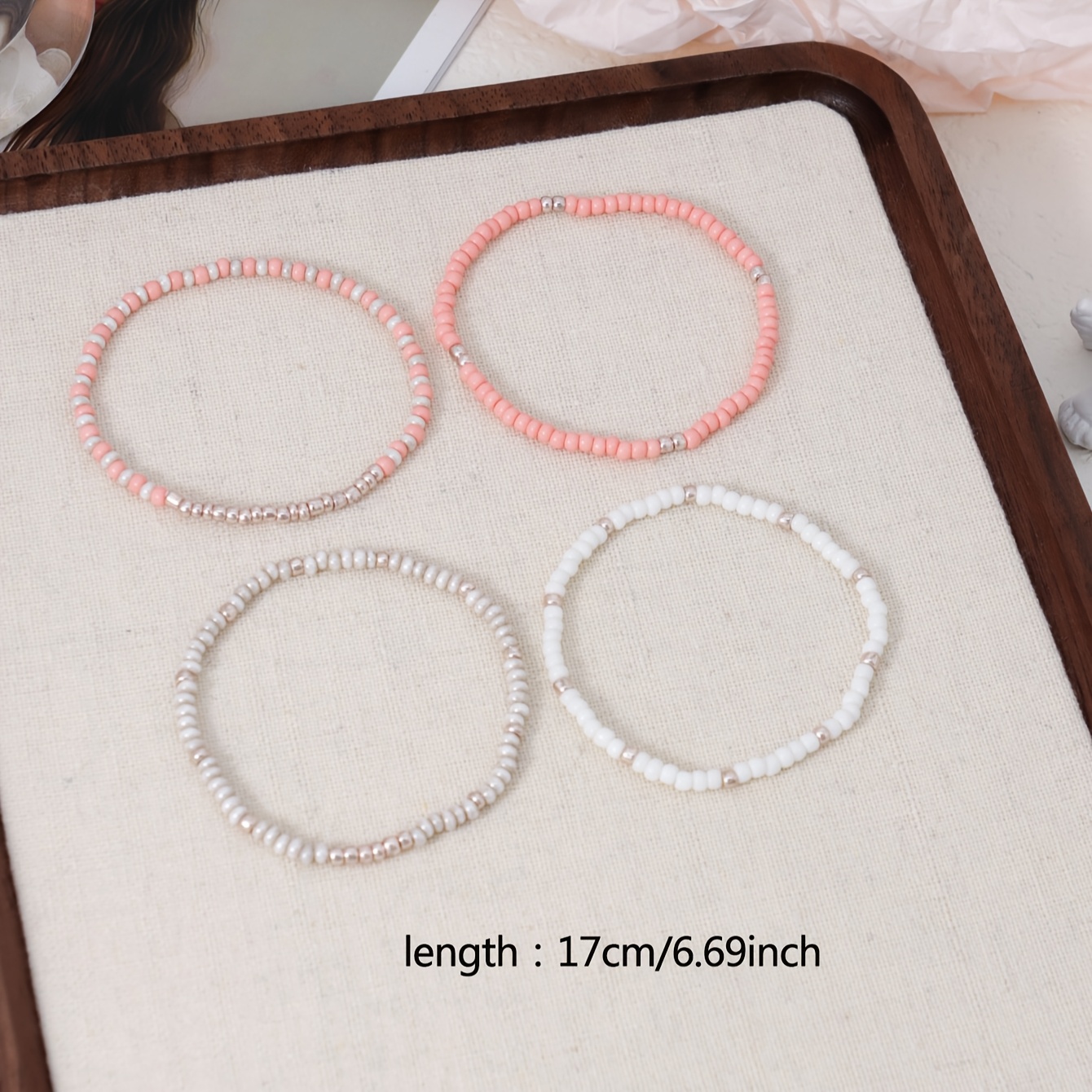 Boho Beaded Stretch Bracelet Set for Women Handcrafted Elastic Bead Bracelets