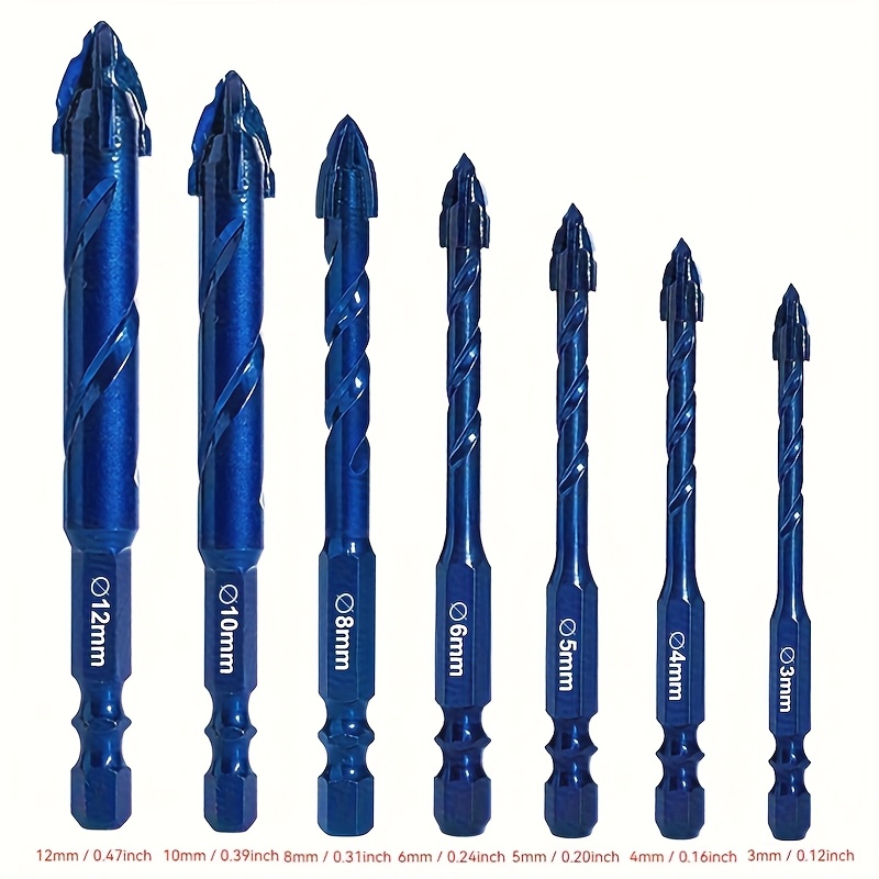 Image of Set Of 7 Serrated Drill Bits For Masonry- Includes Concrete Drill Bits Suitable For Tile, Glass, Metal, Brick, Ceramic, Plastic, And Wood