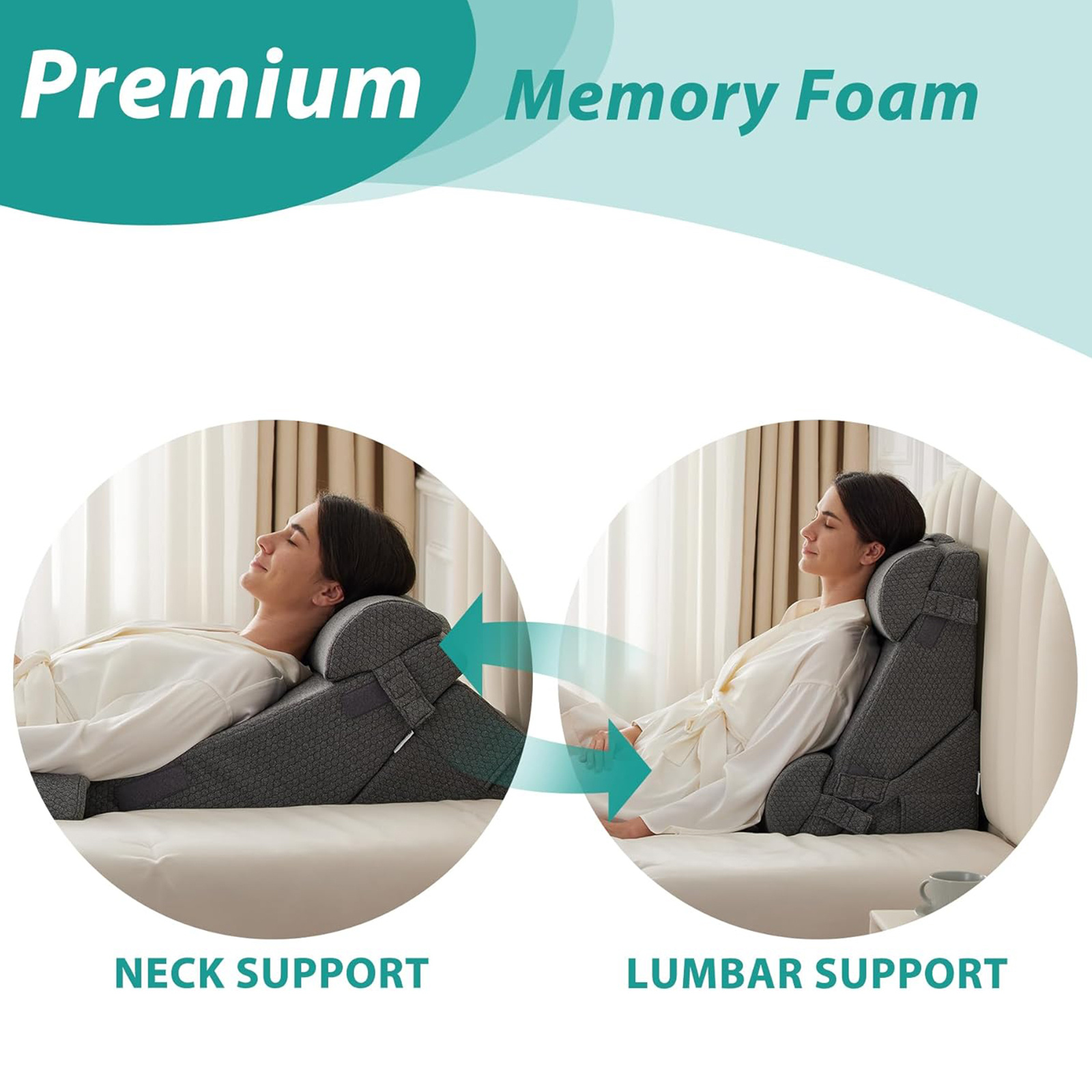 Wedge Pillow Headboard, 3pcs Bed Wedge Pillows Set for After Surgery, Adjustable Pillow Wedge for Acid RefluX & Snoring Relief, Sleeping, Back Pillow for Bed Sitting Up, Perfect for Couples Or Healthconscious Users, Black Machine- Washable Cover - Image 8