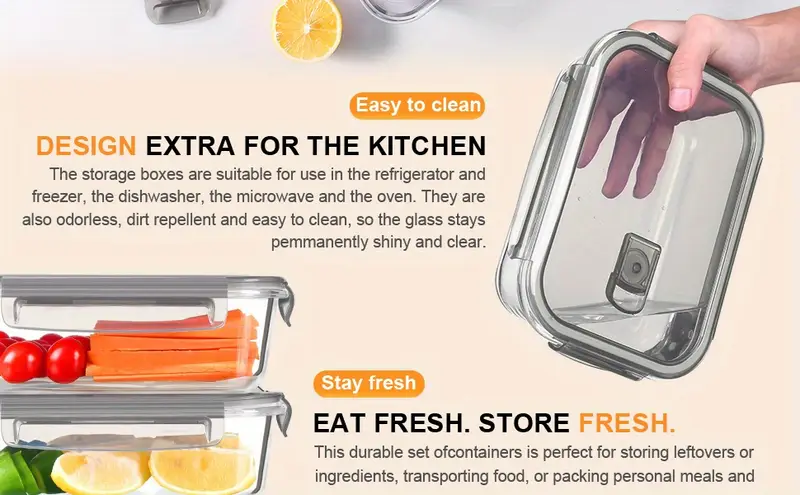 1pc glass lunch box set with lid grey borosilicate glass lunch box baking container with snap airtight lids for microwave glass food container microwave and dishwasher safe rectangular food storage container for students and office workers Product details 2