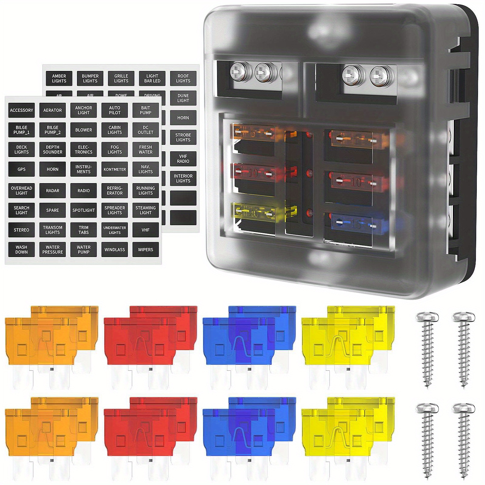 TEMU 12v Fuse Way With Led Indicator Light 12 Volt Fuse Box Ato/ Atc Marine Fuse Panel 24v For Automotive Boat Car Truck