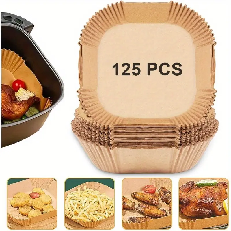 125pcs air fryer liners nonstick, oilproof, waterproof, food grade parchment paper - pre-cut 8x8 inch square sheets, surface for easy , compatible with air fryer, oven, microwave, deep fryer - ideal for home, restaurants, parties, commercial kitchens - disposable baking sheets, kitchen essentials, practical kitchenware, oilproof liner Product details 0