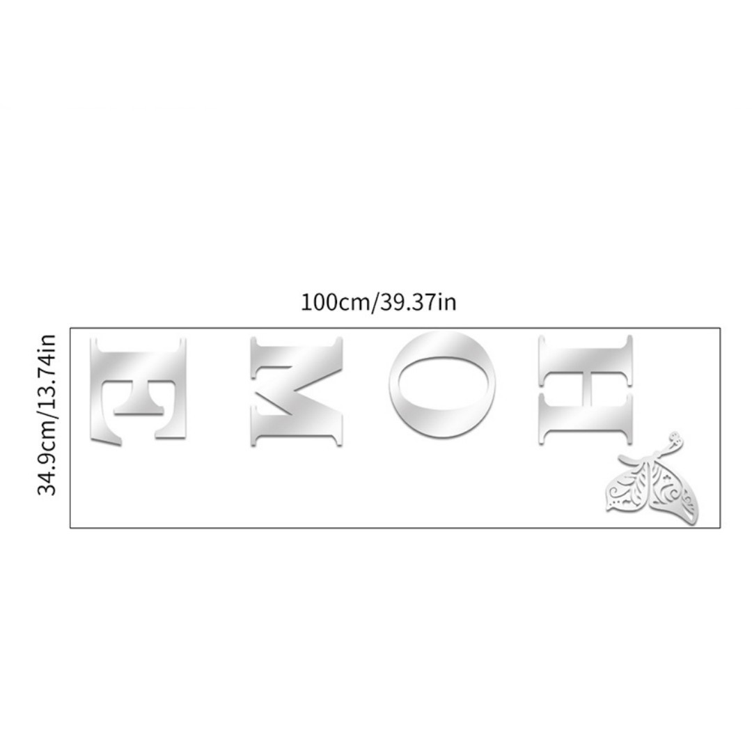 Image of [2d Flat] 5pcs Acrylic Mirror Wall Pediment Set, 'home' Lettering, Space-themed, Portrait Orientation, Indoor Use, , With Easy Diy Installation, For Living Room, As Welcome Sign & Home Decoration Gift