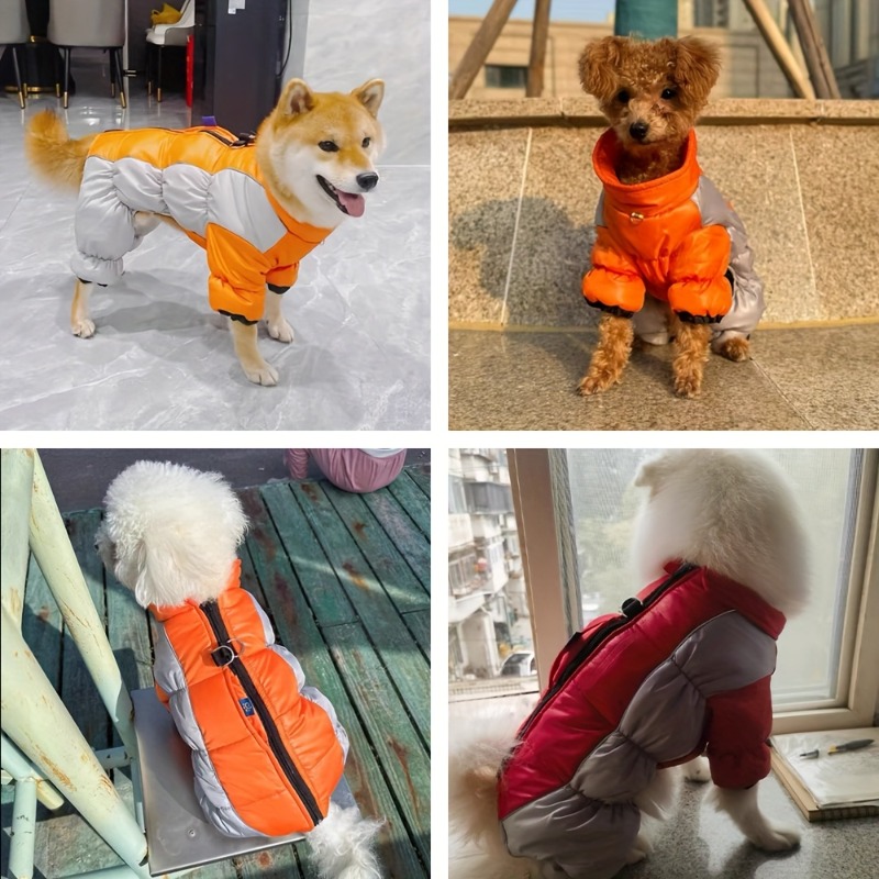 waterproof windproof dog winter jacket with reflective safety trim full zip high neck insulated coat machine washable warm pet clothing with storage pocket adjustable leg warmers for small medium dogs cozy outdoor winter wear cold weather protection high collar design reinforced stitching durable fabric mediumsized pets dog coats winter winter dog clothes dog coats for small dogs