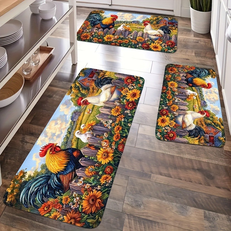 

2/3pcs Farmhouse Rug Set, Vintage , Non-slip Machine Washable, Lightweight Polyester Knit, Stain Resistant Comfortable Floor Mats For Bedroom, Living Room, Dining, Kitchen, Bathroom