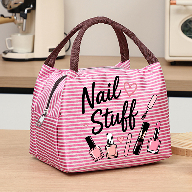 TEMU Creative Nail Art Print Handbag, Featuring Striped Design That's Stylish And . Made From Wear-resistant Fabric, Easy To Care For, Sturdy, And