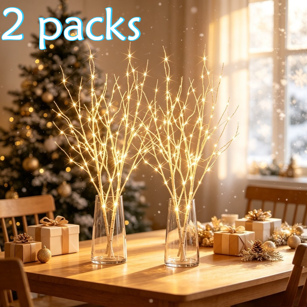 TEMU 2pcs Artificial Birch Tree Branches With Led Lights, Warm Light Branch Lights For Christmas, Halloween, Dining Table, Living Room, And Vase