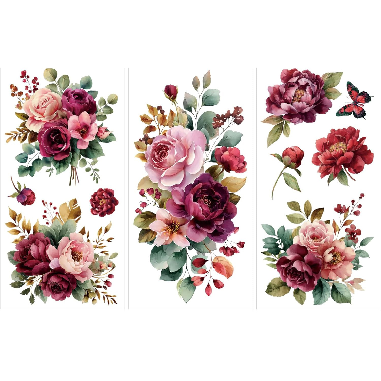TEMU Adesivi decorativi per trasferimento di mobili "Furniture Craft" 11.8"X5.9" Bouquet viola, 3 fogli di adesivi per trasferimento UV DTF, adatti