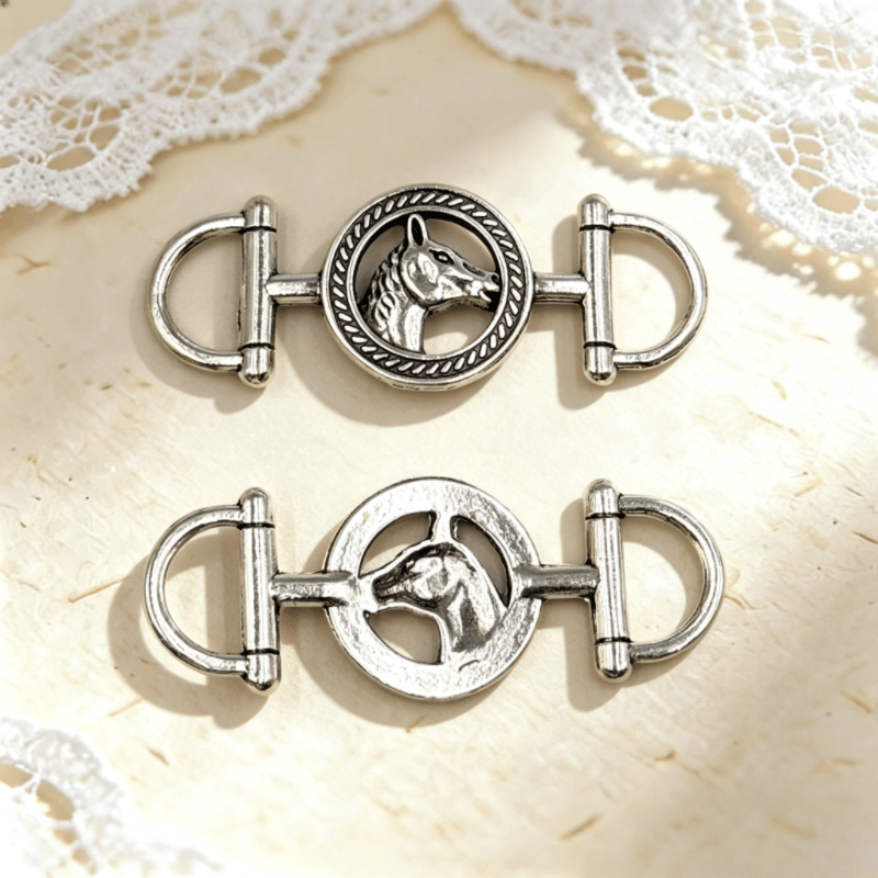 TEMU 10pcs Antique Silvery Horse Head Connectors, Vintage Distressed Alloy Easy Versatile Handmade Jewelry Additions Necklace Bracelet Bag Closure