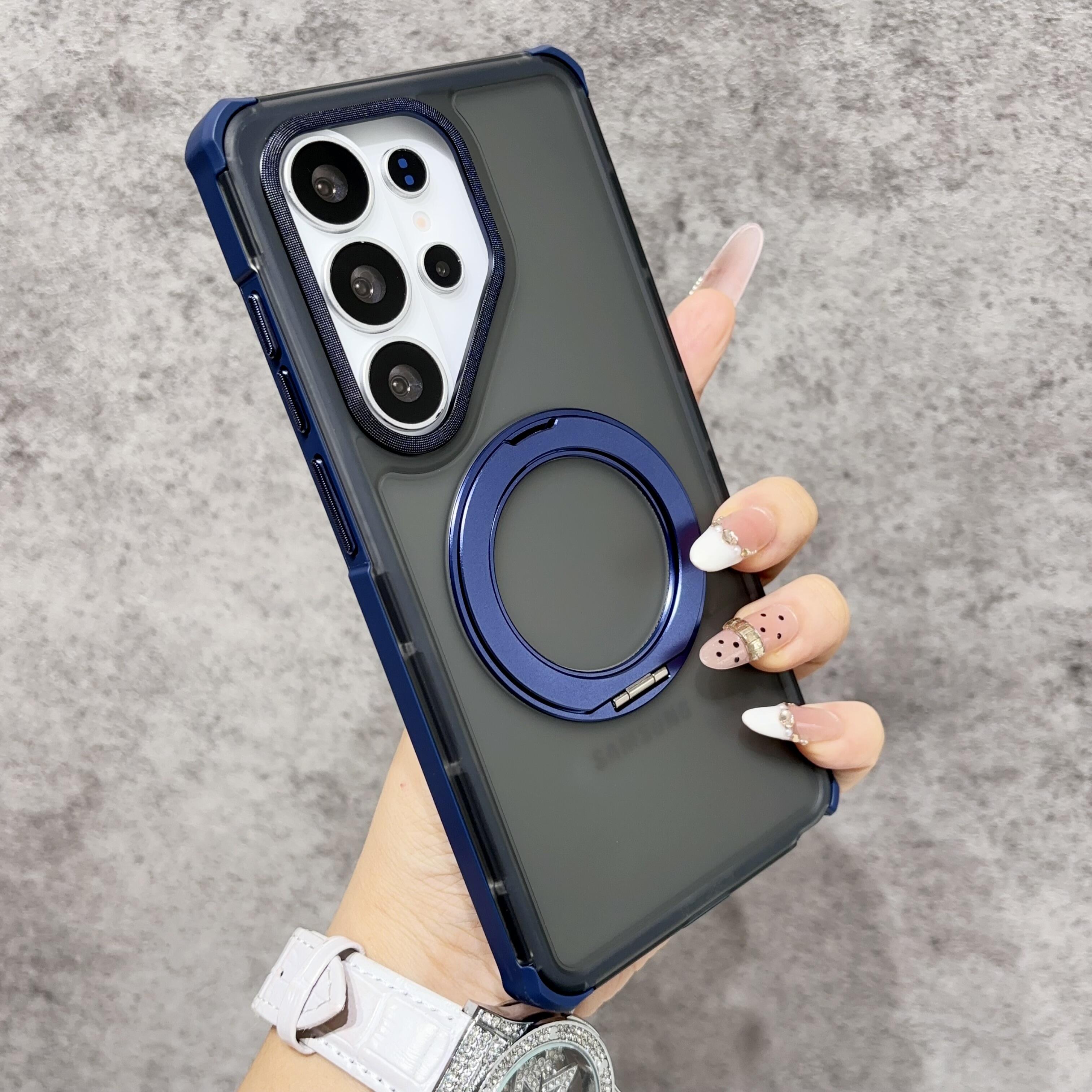 TEMU Phone Case: Fashionable New Semi-transparent Skin-feel Rotating Stand Magnetic Phone Case, Suitable For S24 Ultra/s25 Ultra/s26/s26 Plus/s26 ,