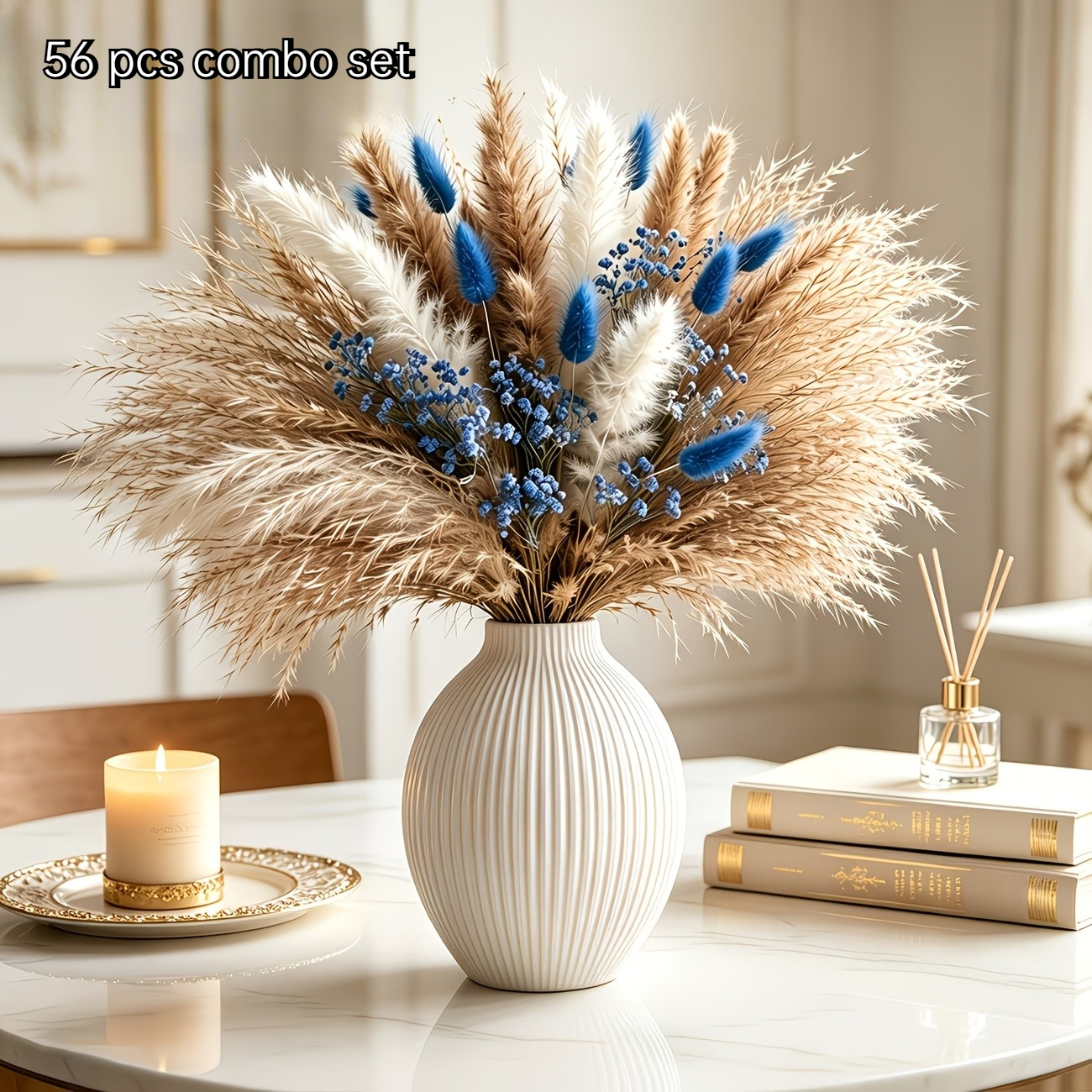 Image of 56pcs Dried Flower Bouquet Set, 43cm/16.9inch Suitable For Birthdays, Home Decor, Mother's Day, Graduation Ceremonies, Father's Day Decorations.