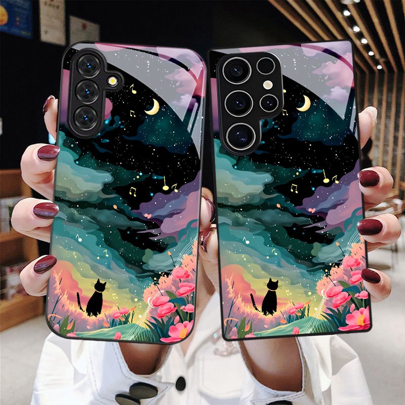 TEMU Phone Case - Black Cat Starry Print Phone Case With Lens Protection For Galaxy S9+/s10/s20+/s20 Ultra/s21 5g/s21+/s22/s23 Plus/s24 Plus/s25/s25