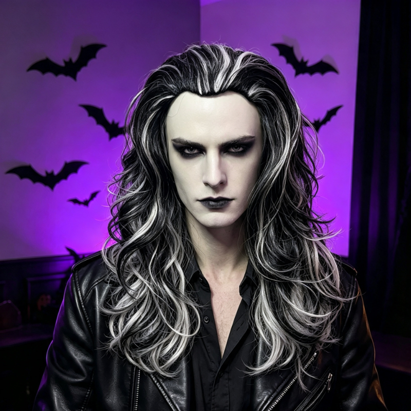 TEMU Men's Gothic Medieval Wig Suitable For Halloween Parties, Cosplay & Themed Costumes - Vintage Style Curly Synthetic Hair Wig With, Body Volume