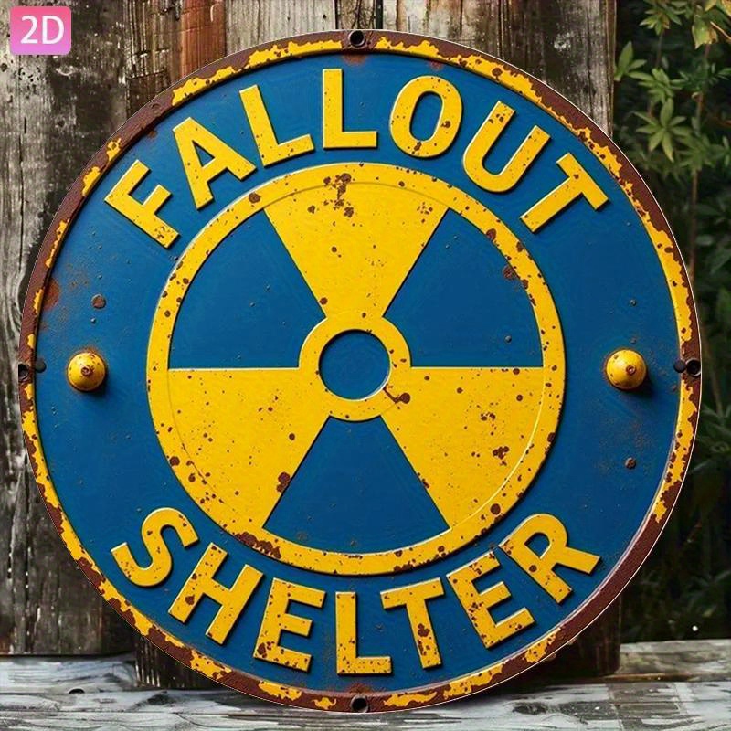 2D Flat, 1pc Vintage   Shelter Aluminum Wall Sign - 2D Flat Design,   Retro Nuclear Warning Plaque, Durable Metal, 20.32x30.48 cm,   Home, Garden, Bar, Cafe & Outdoor Decor, Garden Decoration | Vintage Wall Plaque | Durable Metal Sign,   Decor, 2D Flat