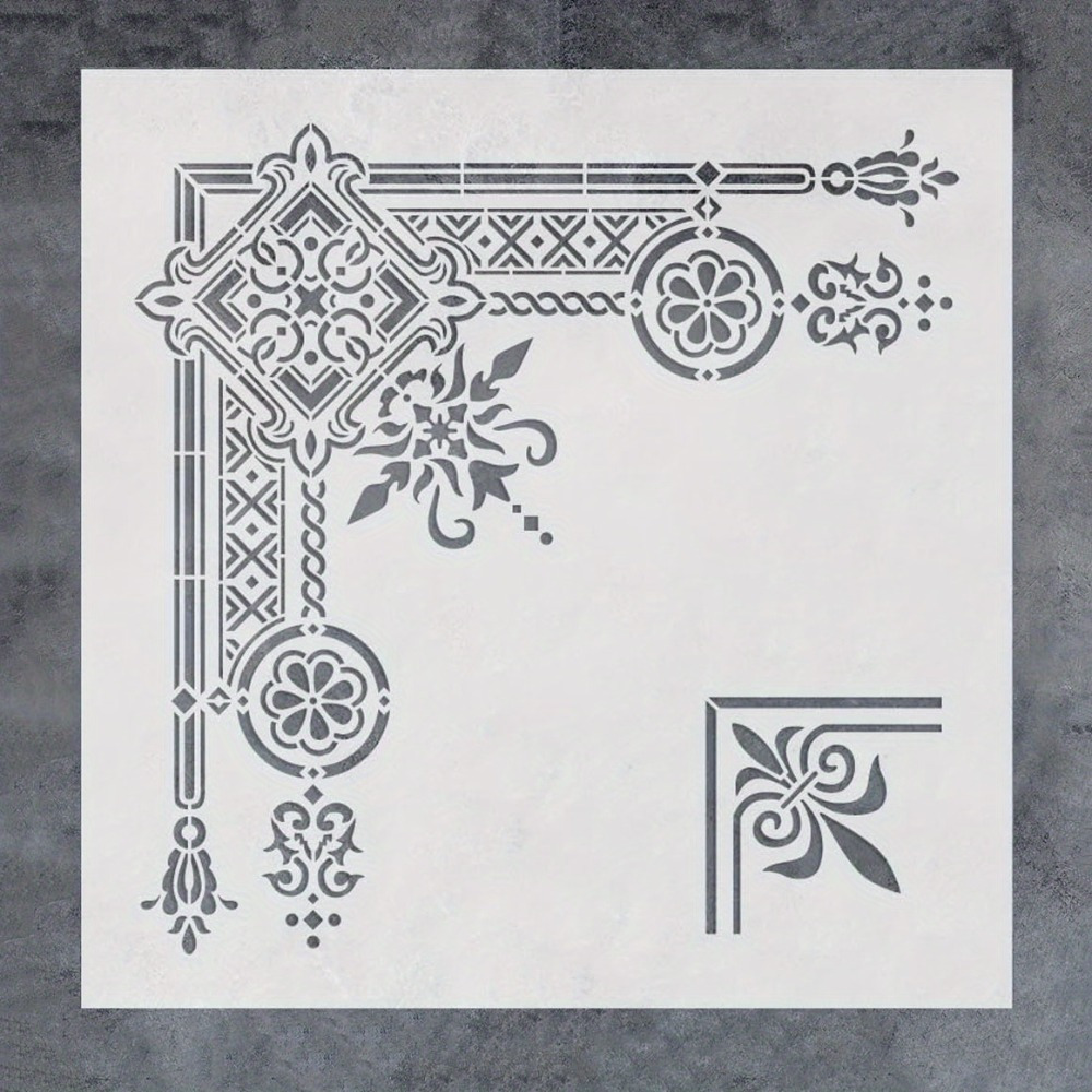 Artikelbild  . große gotische, mehrschichtige, symmetrische eckkantenschablone,   für künstlerische wand- und möbeldekoration, wiederverwendbare kunststoff-malerei-dekorationsmuster-schablone - für  , möbel, holz, fliesen, bodendekoration - weiß