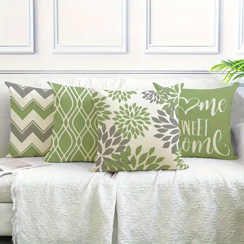 4pcs retro geometric floral pillow covers green white double sided print soft short plush with zipper closure machine washable multiple sizes for living room bedroom sofa decor bedroom styling vintage aesthetic durable fabric accent cushions vintage lovers 2d flat Product details 7
