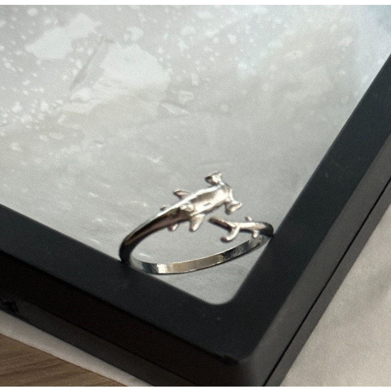 TEMU 1pc Silvery 3d T-shaped Double-tailed Shark Head Open Adjustable Men's Ring, Unisex, Individual Statement Ring, Versatile, Shark Ring, Animal