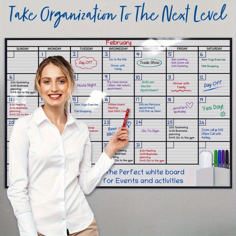 A3 Large Erasable Whiteboard Calendar with Monthly and Weekly Grid, Reusable Wall Planner for Office, Home, and School, Includes Markers