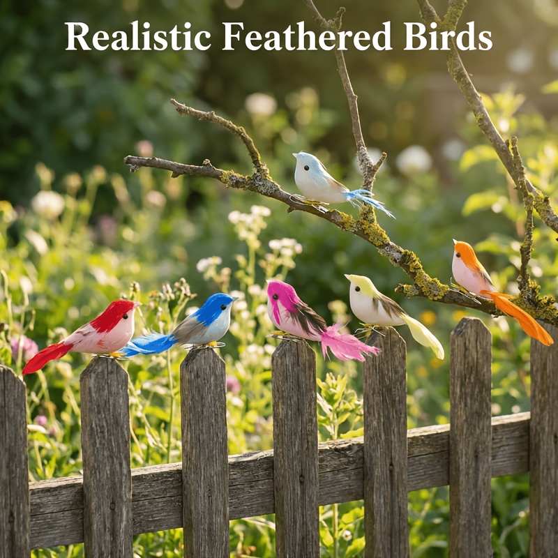 TEMU 6pcs Handmade Miniature Simulation Birds In Random Colors, With Adorable Shapes And . Suitable For Courtyard Decoration, Garden Embellishment,