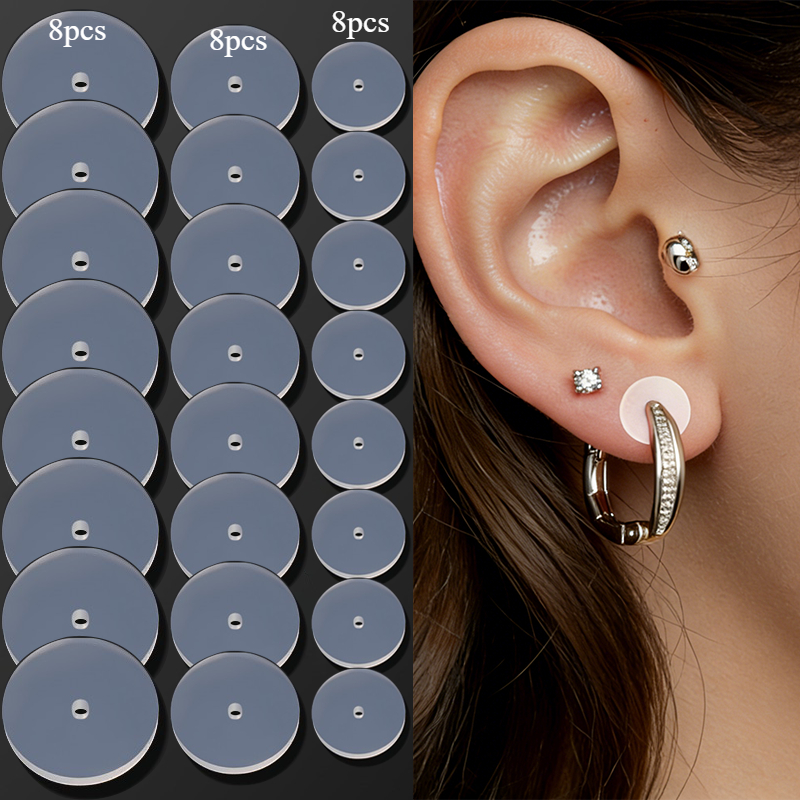 TEMU 8pcs/24pcs/60pcs Disque de piercing transparent pour bouton de piercing /5/7/ Disques de stabilisation en plastique transparent pour boucles