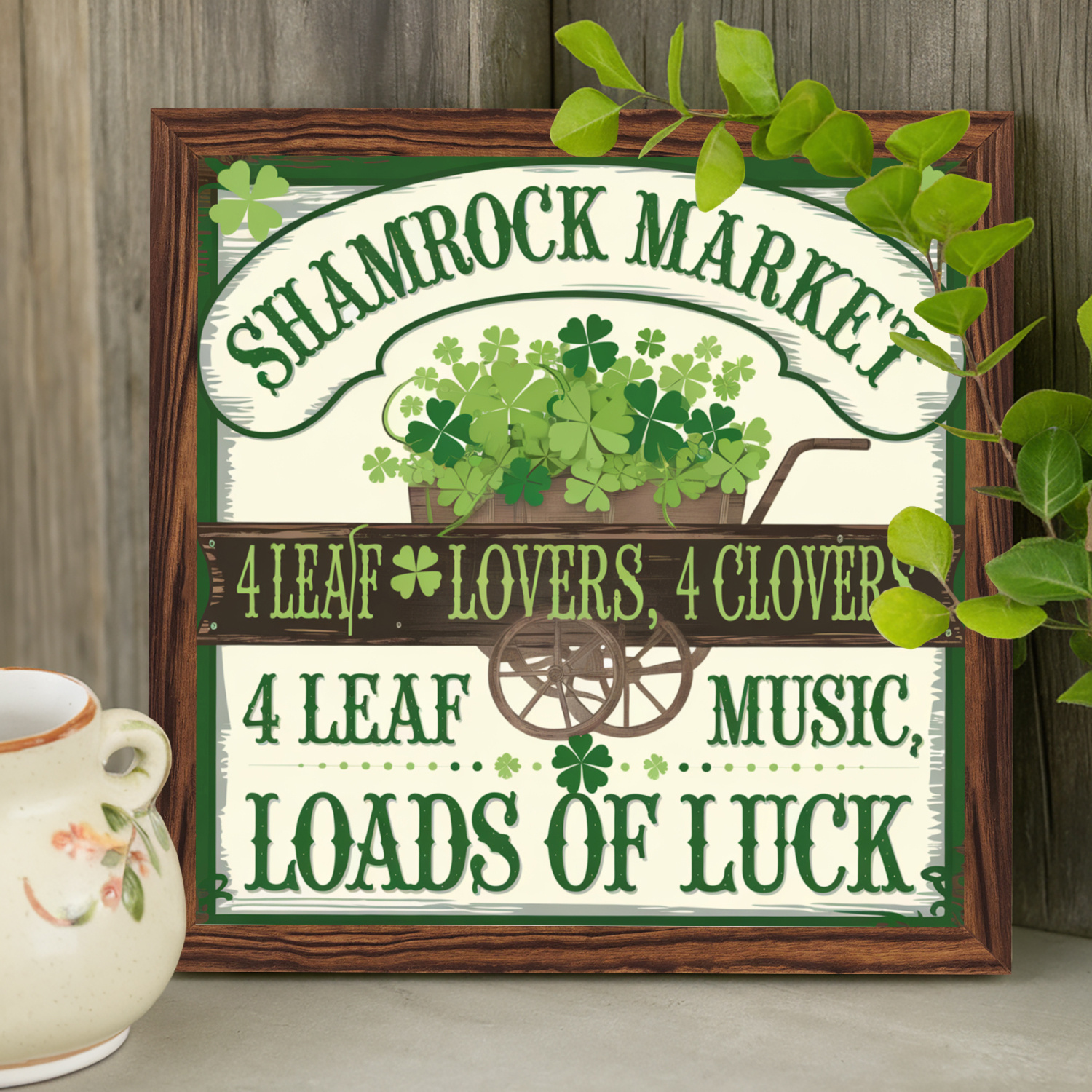 

1pc Vintage Wooden Shamrock Market Sign - 8x8 Inch 's Day Wall Art, Indoor Wall Mounted Decor With Inspirational Irish Phrases, Valentine's Day & St. Paddy's Celebrations