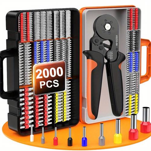 2000pcs hsc8 6 6 crimping tool kit with types of terminal connectors wire loop crimping pliers kit hex crimping pliers 0 25 6mm awg23 10 suitable for wire loop connectors