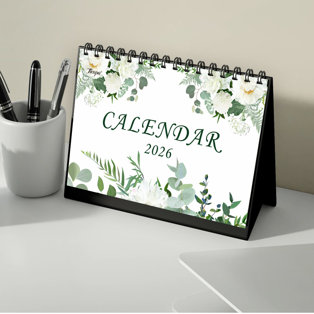 TEMU 1pc, Calendrier de bureau personnalisé 2026, Calendrier de bureau personnalisé Plante verte , Calendrier mural facile, 6 photos différentes,
