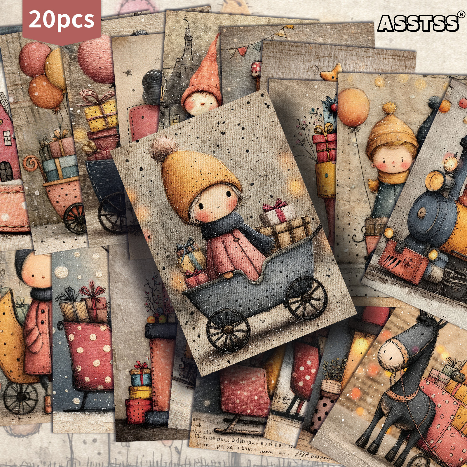 TEMU Set Of 20 Assorted Vintage-style Humorous Christmas Postcards Measuring 4x6 Inches, Featuring Classic Pinup Art, Perfect For Scrapbooking And