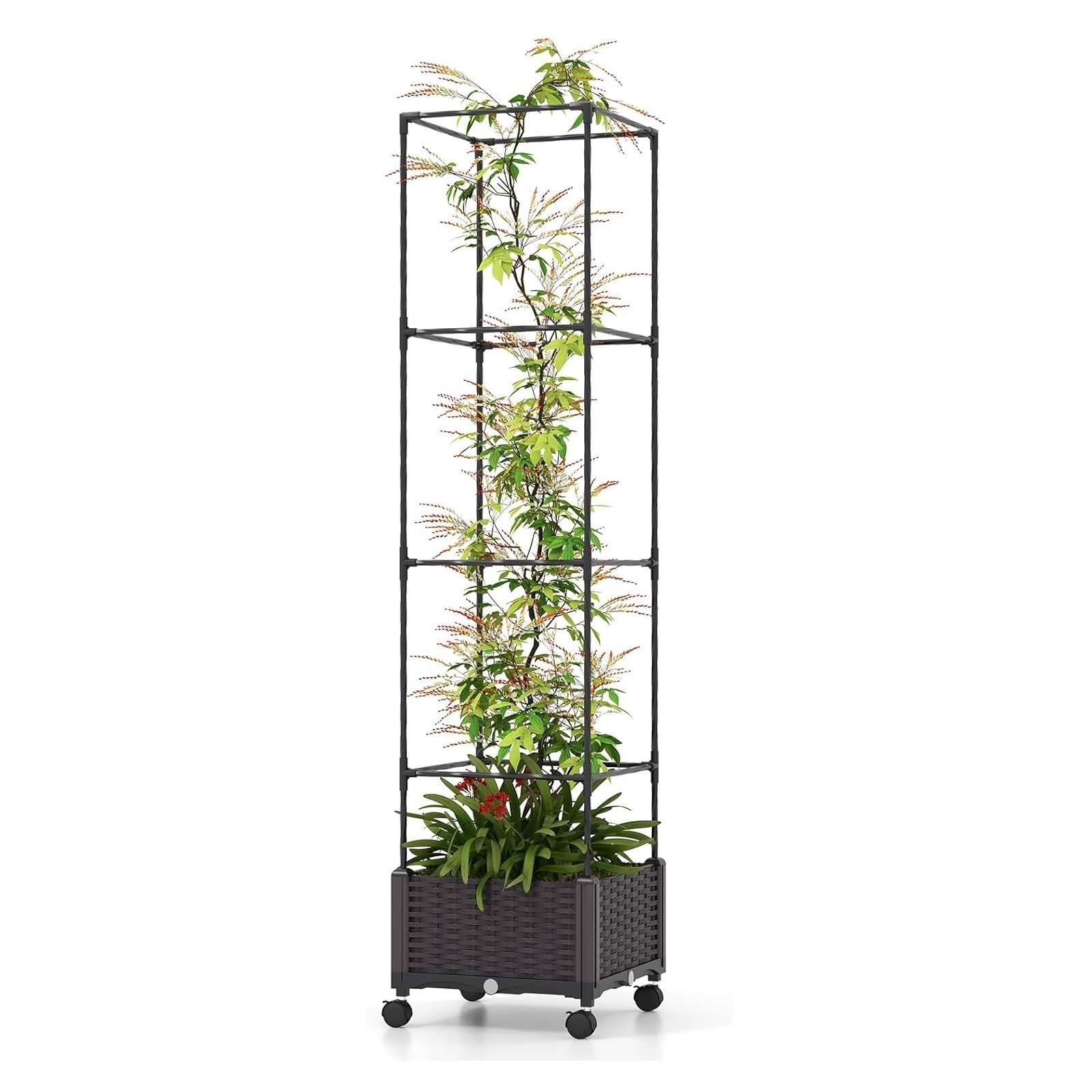 Image of Garden Planter With Trellis For Climbing Plants, Obelic With Square Vegetable Garden Pot, Tomato Cage On Wheels 4 , 170/130/90/50cm, 40 X 40 X 32cm