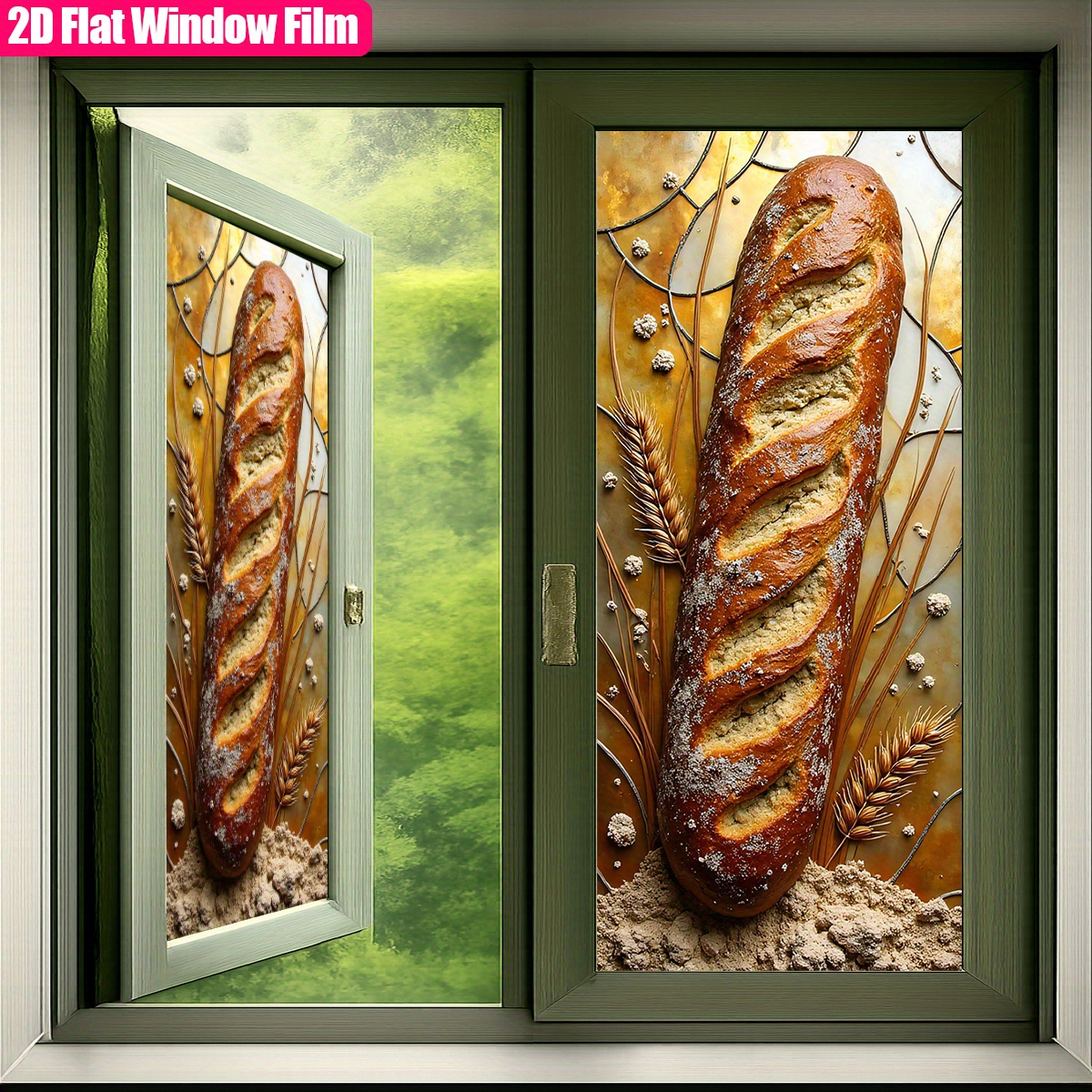 TEMU 1 film de fenêtre en PET - Design Art du Pain, Étiquette autocollante non collante, pour cuisine, restaurant, café, décoration de , film de