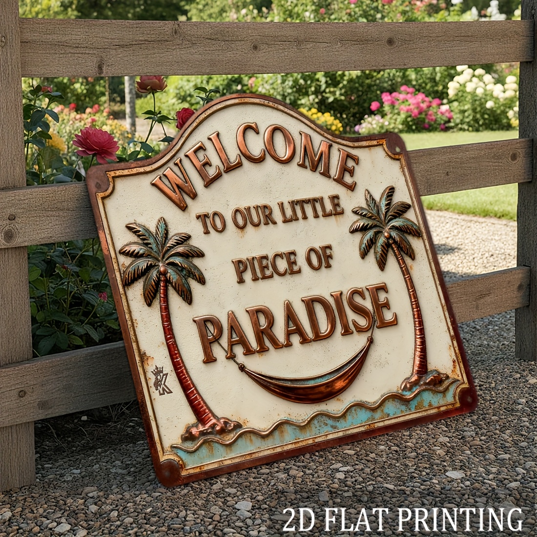2d flat 2d flat 2d plane 1pc vintage welcome to our little   of paradise wooden sign 2d flat print wooden 12 x9 8   porch patio front door garden fence entryway outdoor wall decor 2d flat