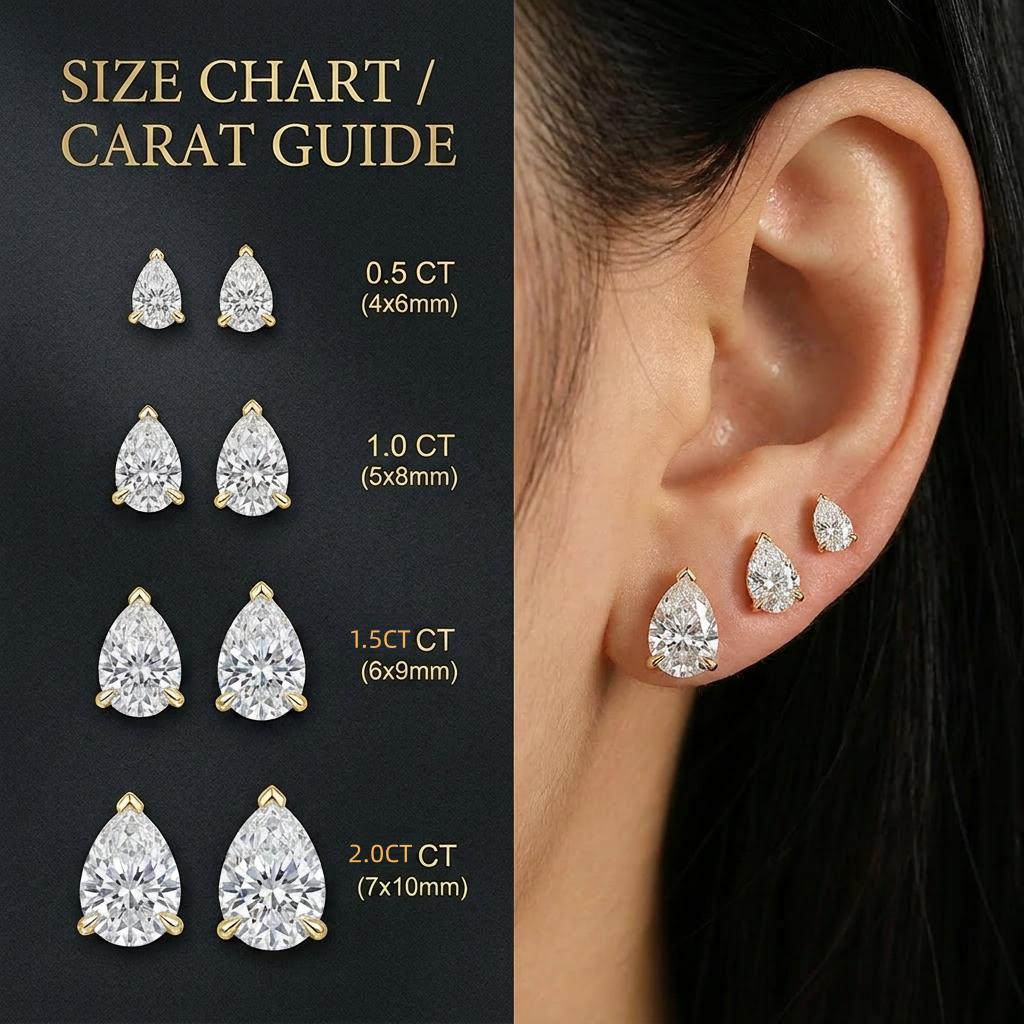 Women's 18K Gold Plated Pear Cut Moissanite Stud Earrings