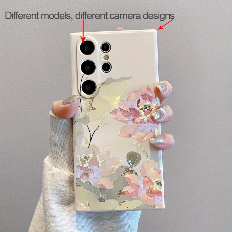 TEMU Vintage For Lotus Pattern Soft Phone Case For S25 S24 S23 S22 S21 S20 Ultra S25 S24 S23 S22 S21 S20+ S25 S24 Plus S20fe S21fe S23fe S24fe S10