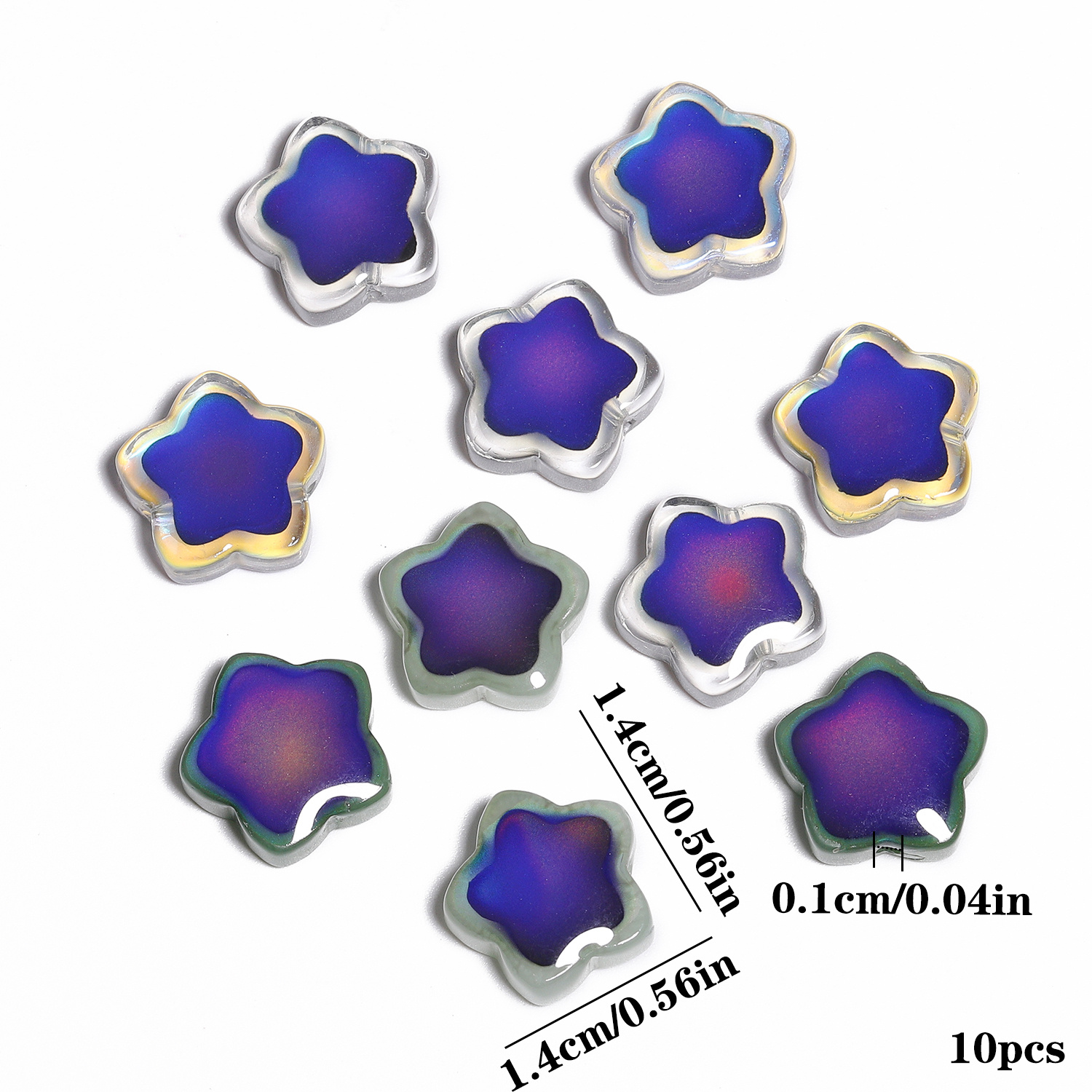 TEMU 10pcs Mixed Color Cartoon Five-pointed Star Shape Temperature Sensitive Color Changing Glass Beads, Loose Spacer Beads For Jewelry Making