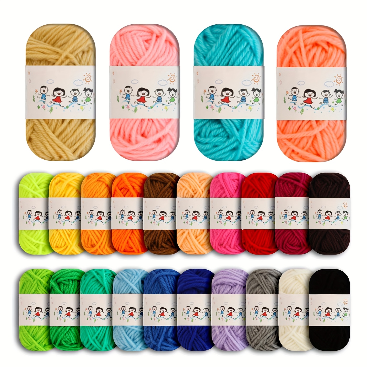 E-shop 24-Farben Garnset – Mehrfarbiges Garnset mit 24 Farben zum Stricken, Häkeln, Basteln – Garnpack für Mützen, Puppen, DIY-Projekte