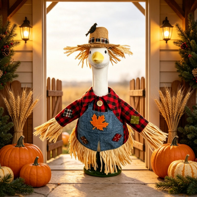 TEMU 23-inch Porch Goose Costume Set With Shirt, Denim Overalls, And Straw Hat