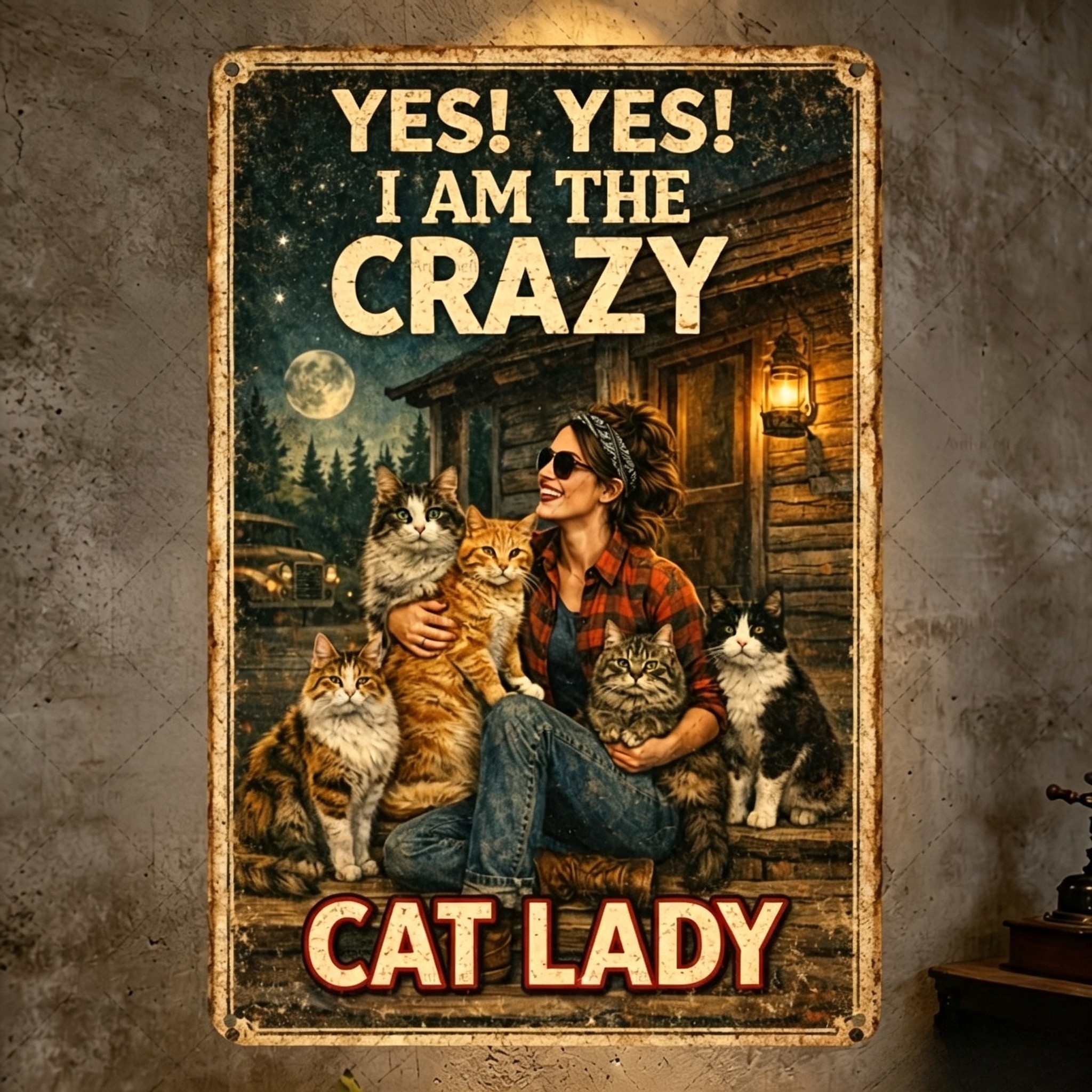 TEMU 2d Flat, 2d Plane, 2d Plane, 2d Plane. 1pc Of Vintage Wooden Decorative Painting, Printed With "yes! Yes! I Am Lady" And Cat Lover And Cat