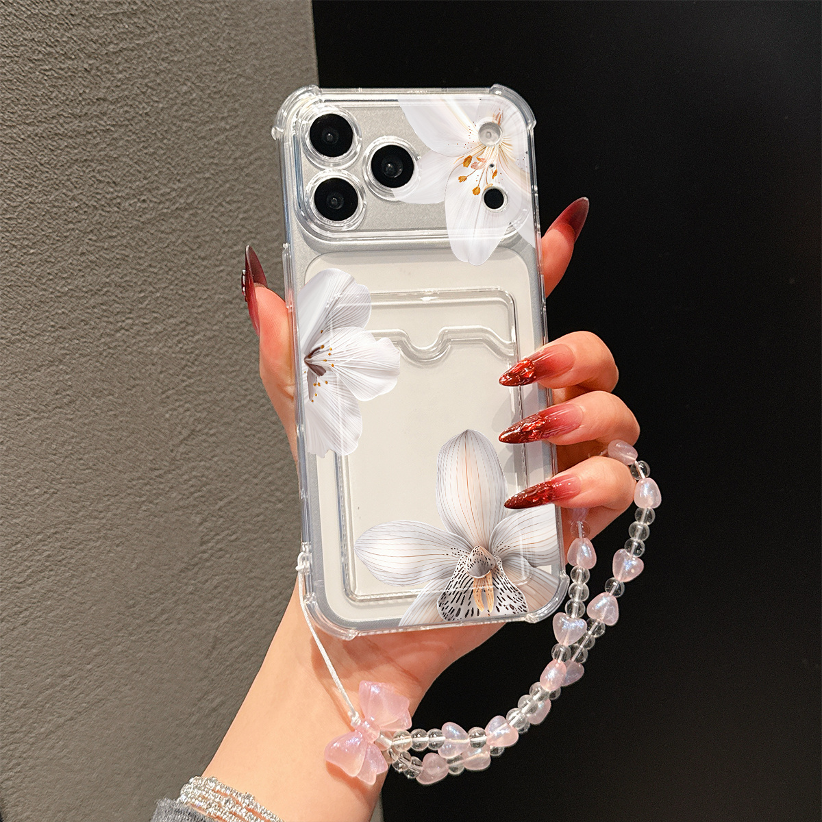 TEMU Coque de téléphone - Nouveau lot de 2 pièces : une coque de téléphone transparente avec un motif floral blanc et un cordon facile à utiliser,