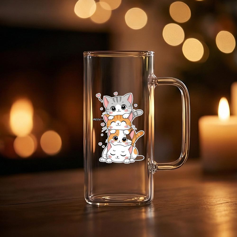 TEMU かわいい積み重ね猫マグカップ - コーカップ 家庭＆オフィス用、リップフィットリム＆ピンクハート/ニャー~、猫好きへのギフト、洗えるミルク・ティー・ココア用ドリンクグラス