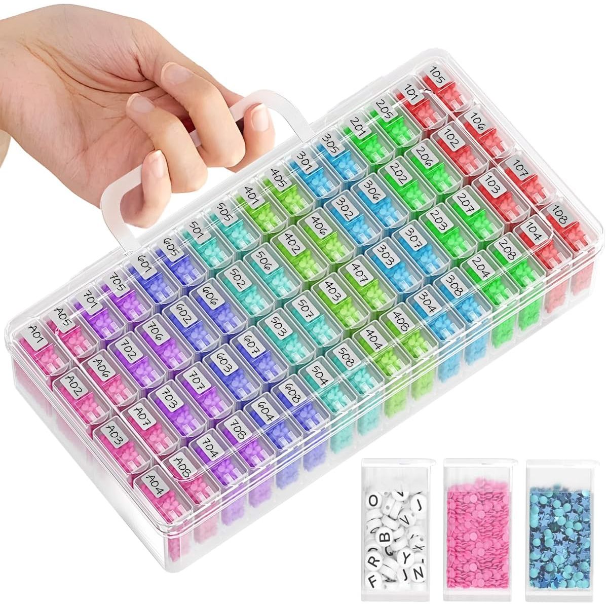 TEMU 64 Potten Opbergcontainers voor Kits voor Volwassenen, Draagbare Opbergorganizer met Stickerlabels voor Diamond Painting Toevoegingen en