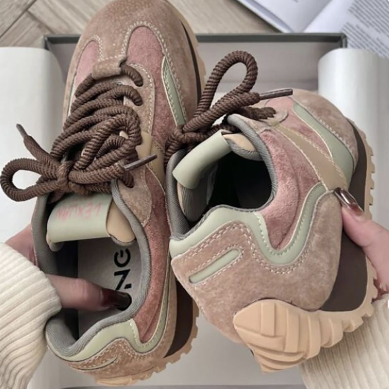 Mafedy 2026 Fall New Women's Retro Color-block Platform German Training Casual Sneakers Breathable Comfortable Lightweight Versatile, Women Shoes