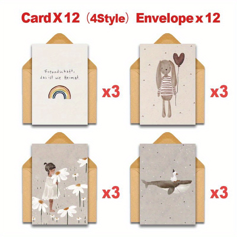 24pcs Of German Greeting Cards With Envelopes For Occasions, Including Birthdays, Friendship, And Anniversaries, Suitable For , Men And Women, To Gratitude