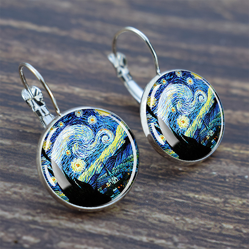 

Fashion Van Gogh Oil Painting Minimalist Style Earrings Van Gogh Famous Artist Earrings Glass Jewelry Women's Gift 1pair