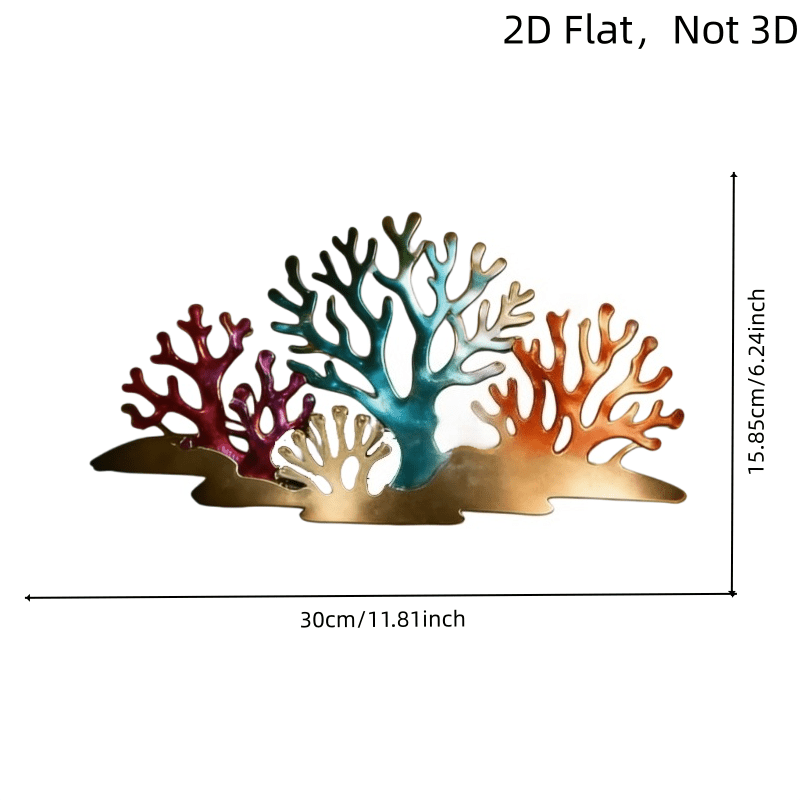 TEMU 2d Flat, Colorful Metal Wall Art Decor, 2d Flat Coral Silhouette Sculpture, Nautical Ocean Coastal Hanging For Living Room Bedroom, Boho House