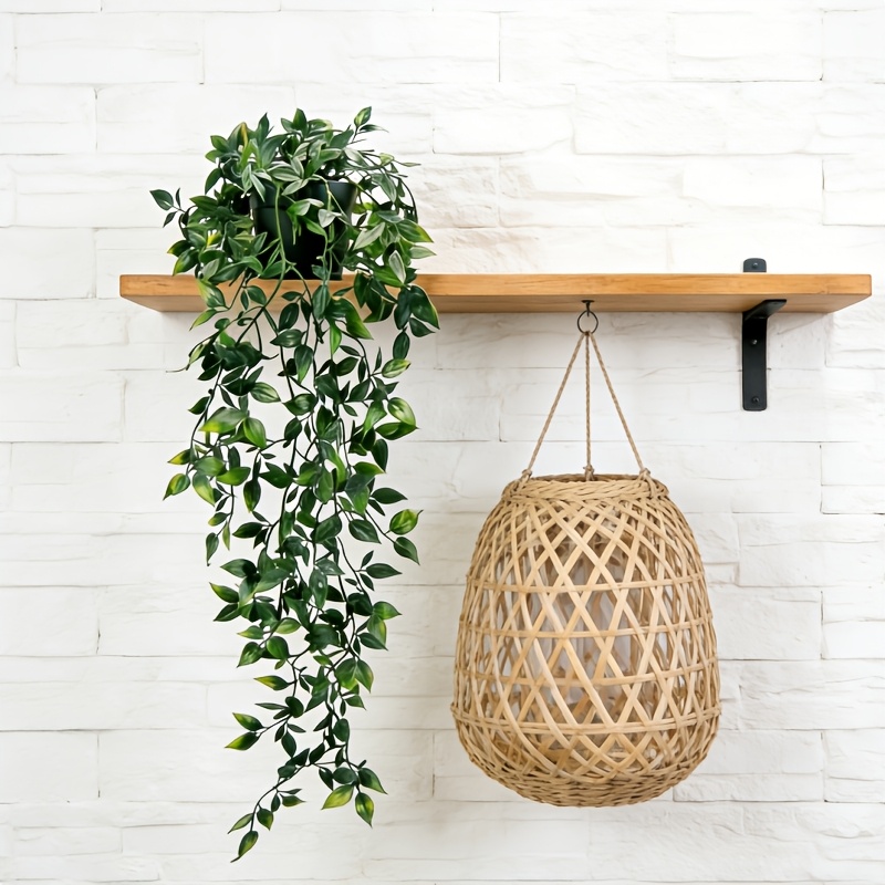 TEMU 1pc Artificial Hanging Potted Plant With Realistic Mandala Leaves & Pot - Plastic Fake Tree Suitable For Home, Office, Wedding Decor, Shelf